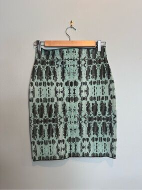 BCBGeneration Mint Green and Black Snakeskin Patterned Knit Pencil Skirt